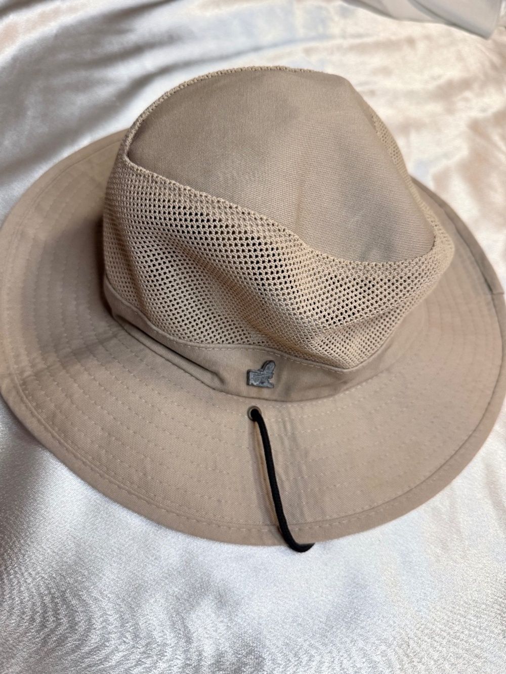 Island Beach Khaki Boonie Sun Hat Large Mesh Crown Wide Brim Chin Cord Outdoor
